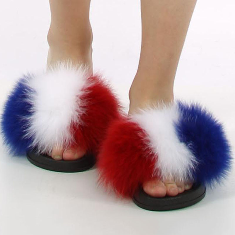 Faux Fox Fur Slides