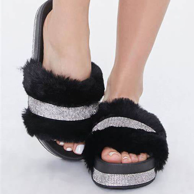 Faux Mink Fur Slides